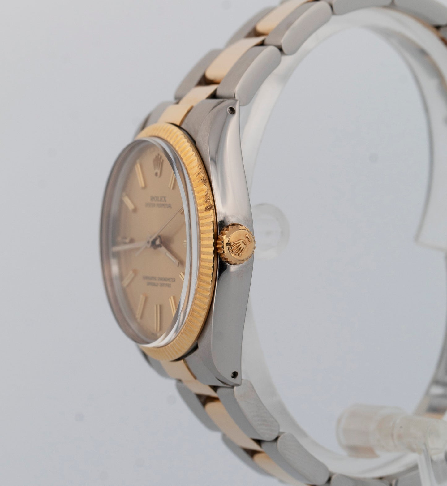 Rolex Oyster Perpetual 34mm Two-Tone Champagne Gold Steel Fluted Watch 1005