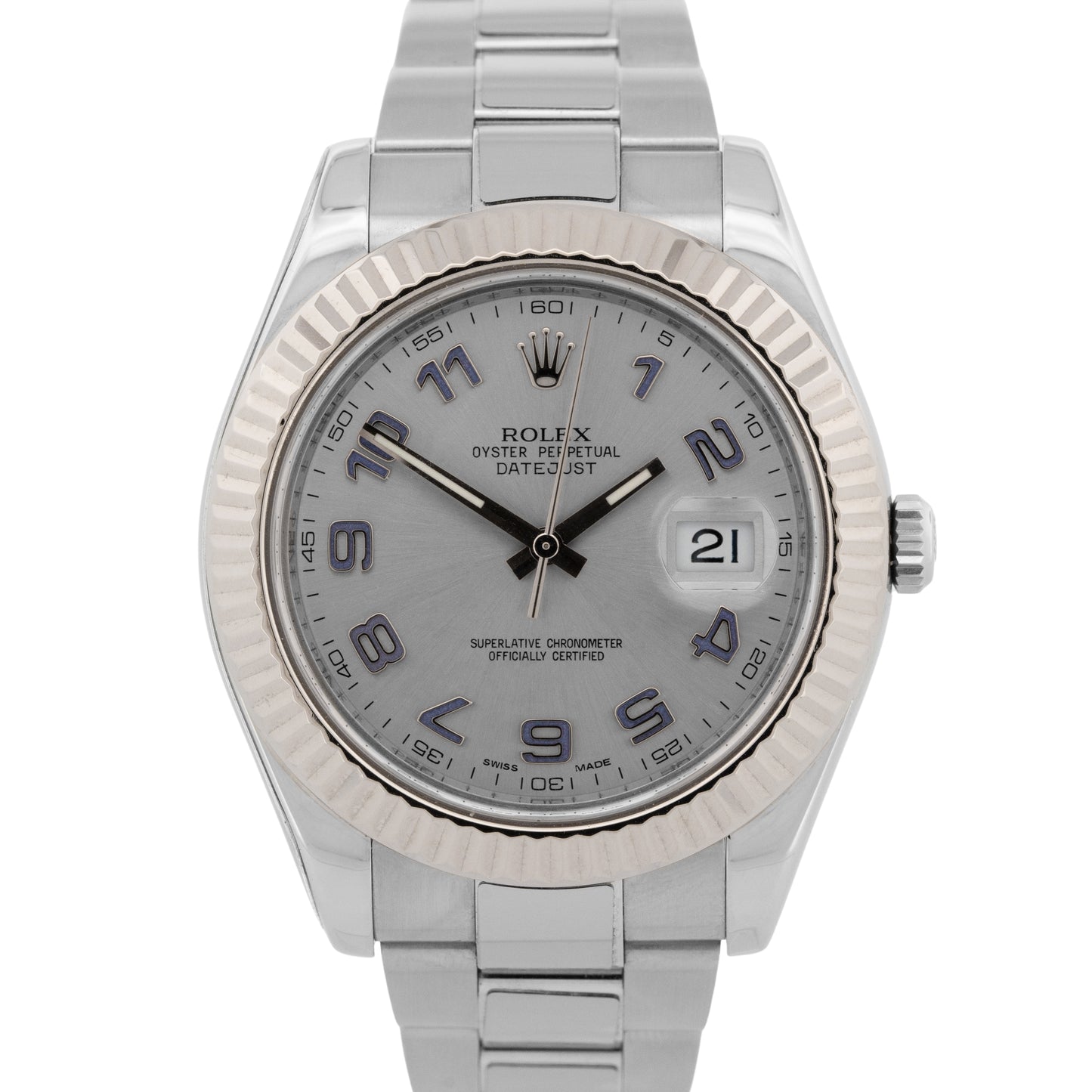 2010 Rolex DateJust II 116334 Blue Arabic Steel Fluted 41mm Watch Box Papers