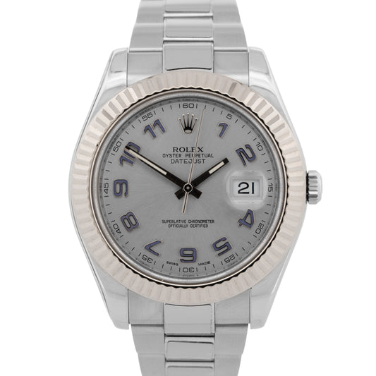 2010 Rolex DateJust II 116334 Blue Arabic Steel Fluted 41mm Watch Box Papers