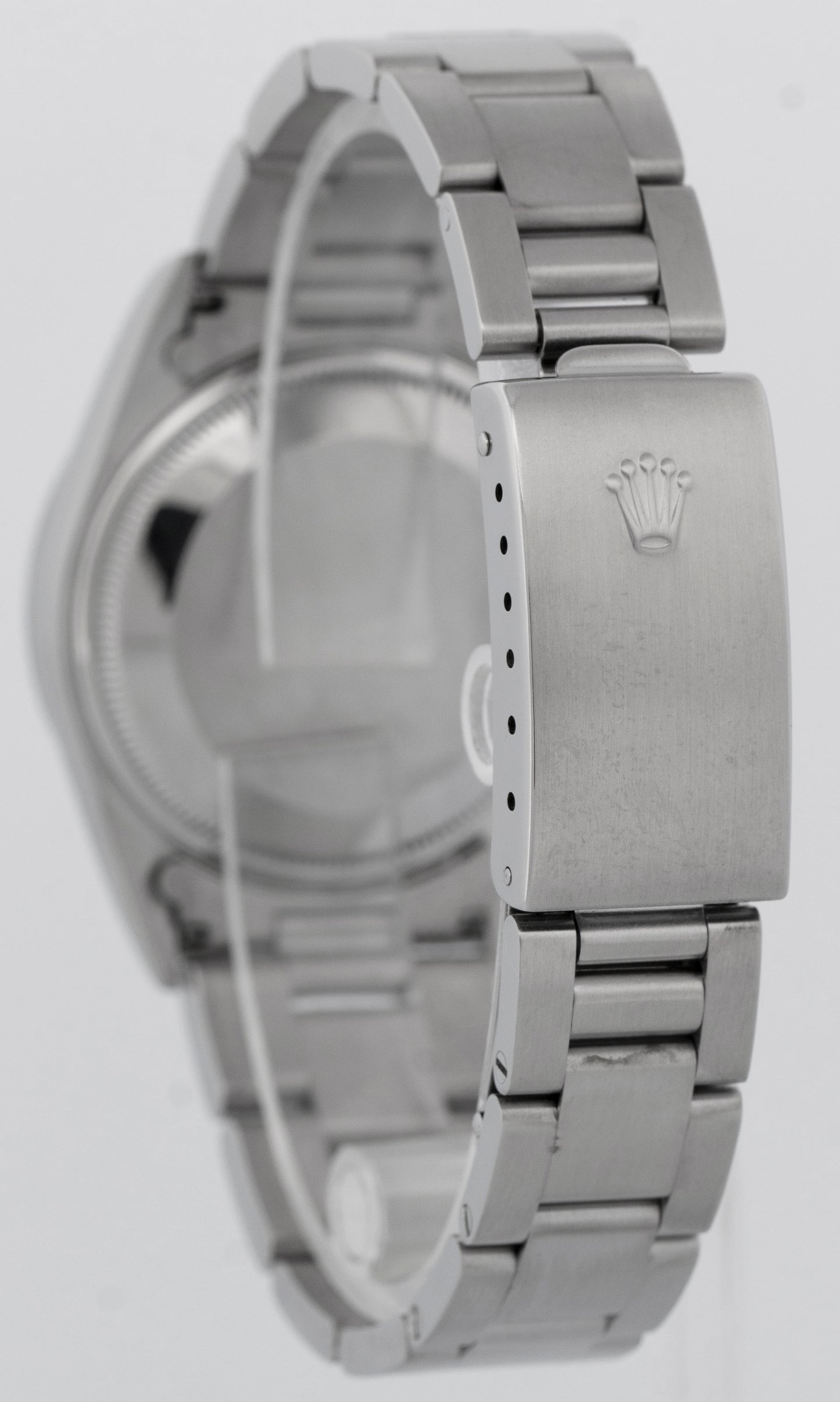 Rolex Oyster Perpetual Date Silver 34mm Oyster Steel NO-HOLES Watch 15200