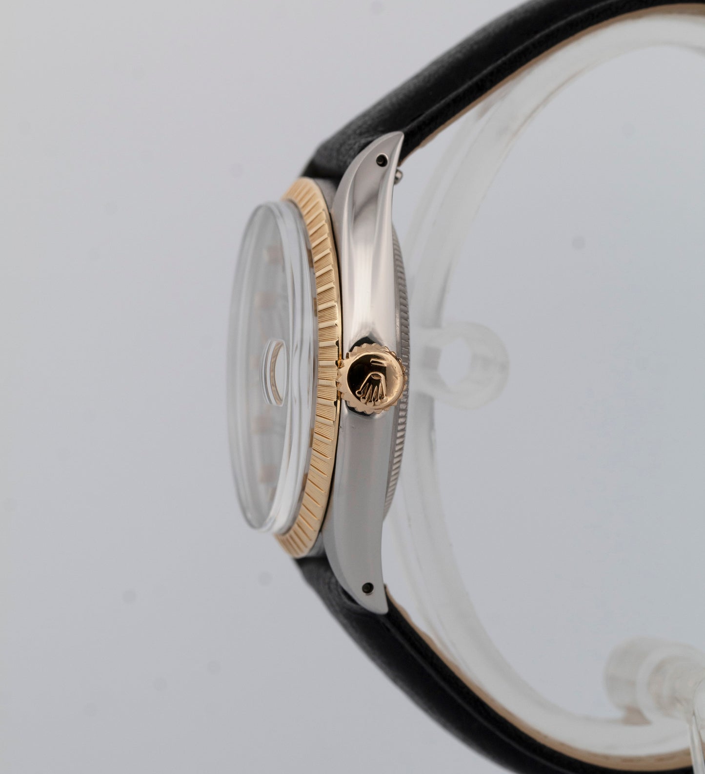 Rolex Oyster Perpetual Date GRAY Two-Tone Engine-Turned Gold 34mm 1505 Watch