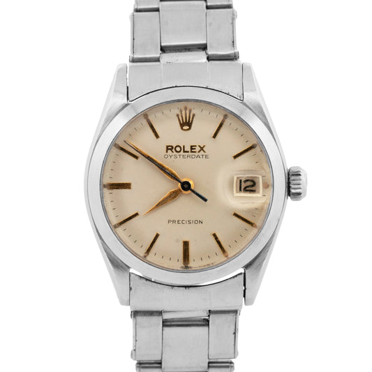 Rolex Oyster Date Precision SILVER Stainless Steel 30mm 6466 Watch