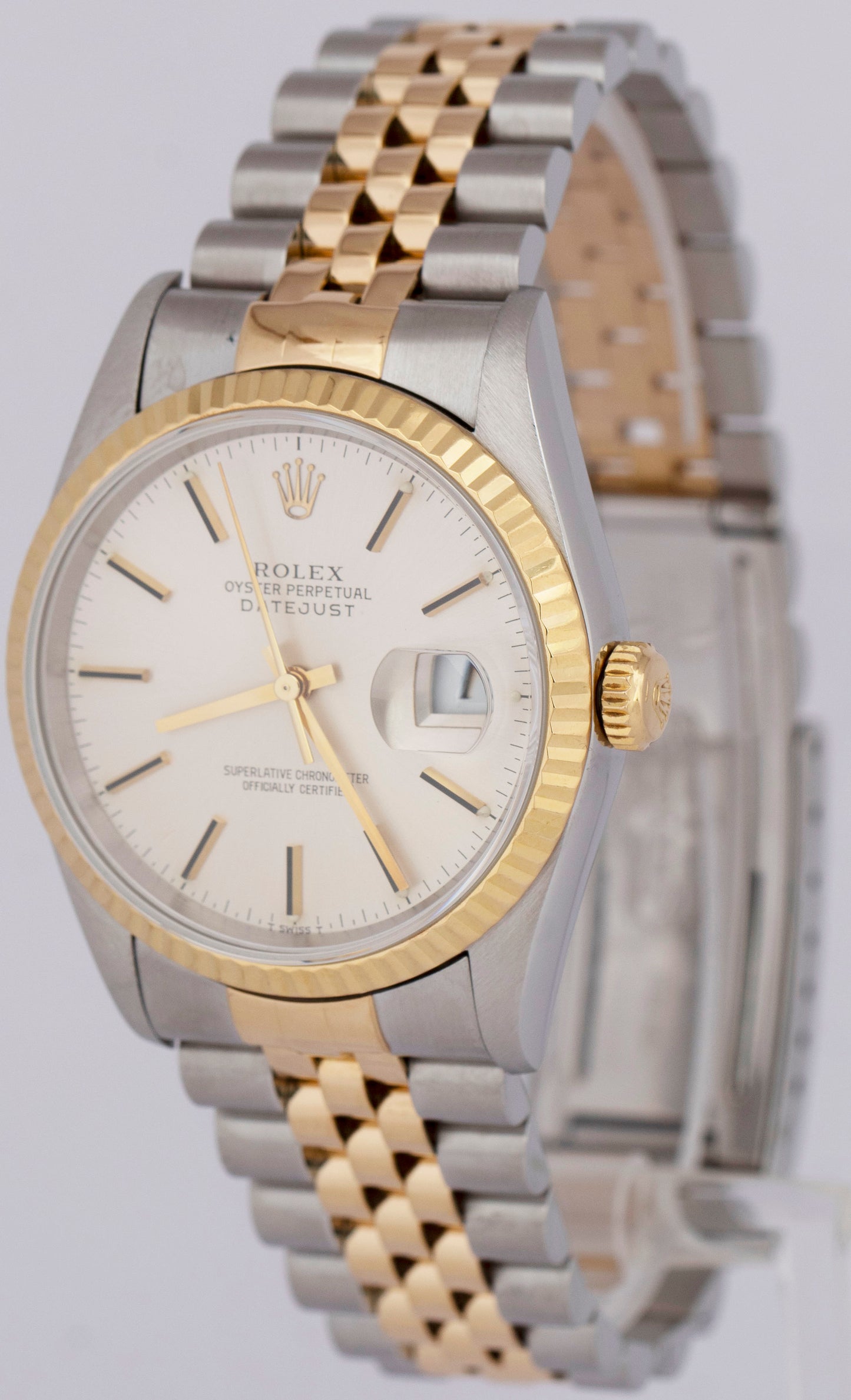 PAPERS Rolex DateJust 36mm Silver Two-Tone 18K Yellow Gold Steel Watch 16233 BOX