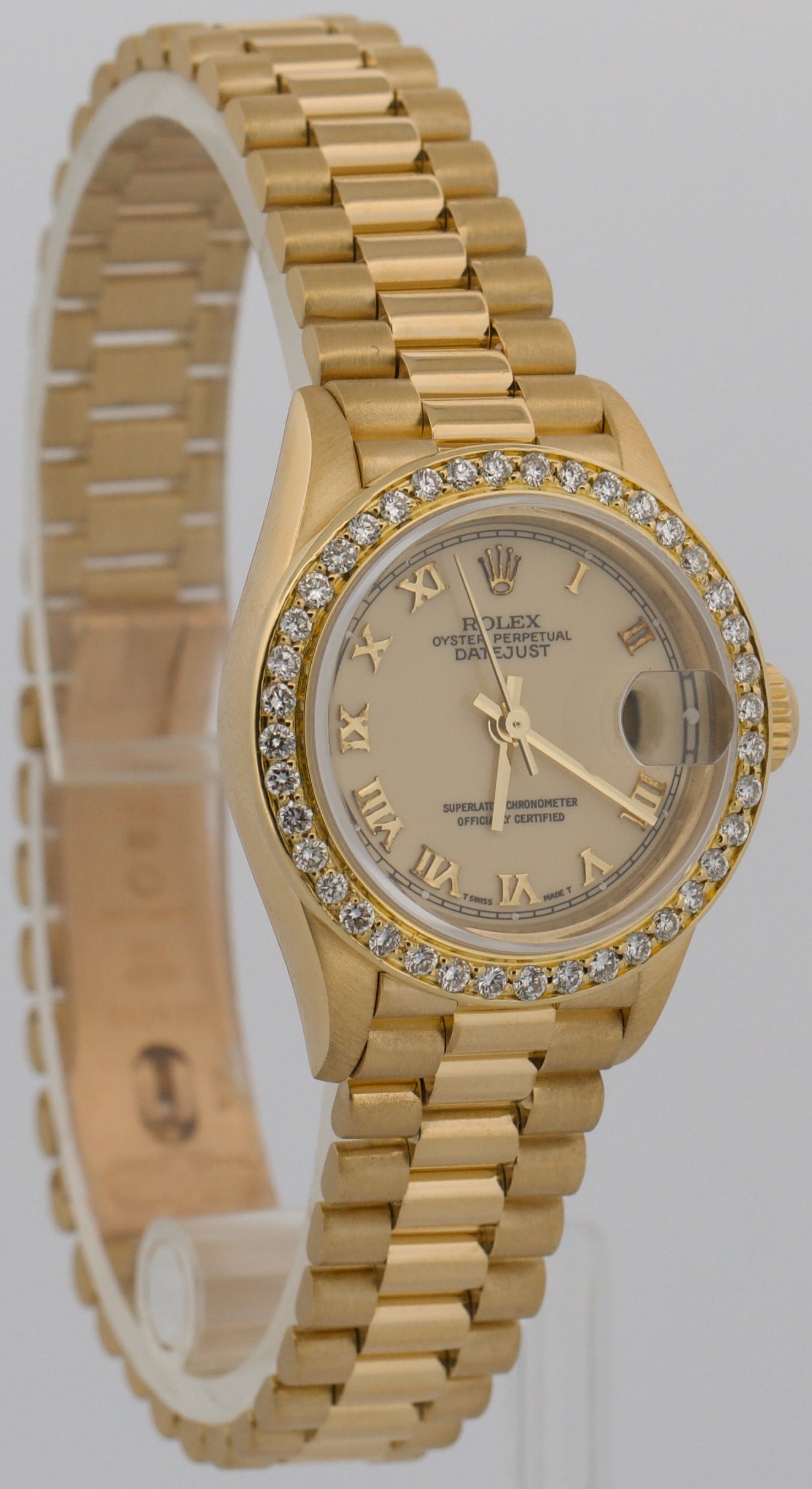 Rolex DateJust President 28mm CREAM ROMAN 18K Yellow Gold DIAMOND 79178 BOX