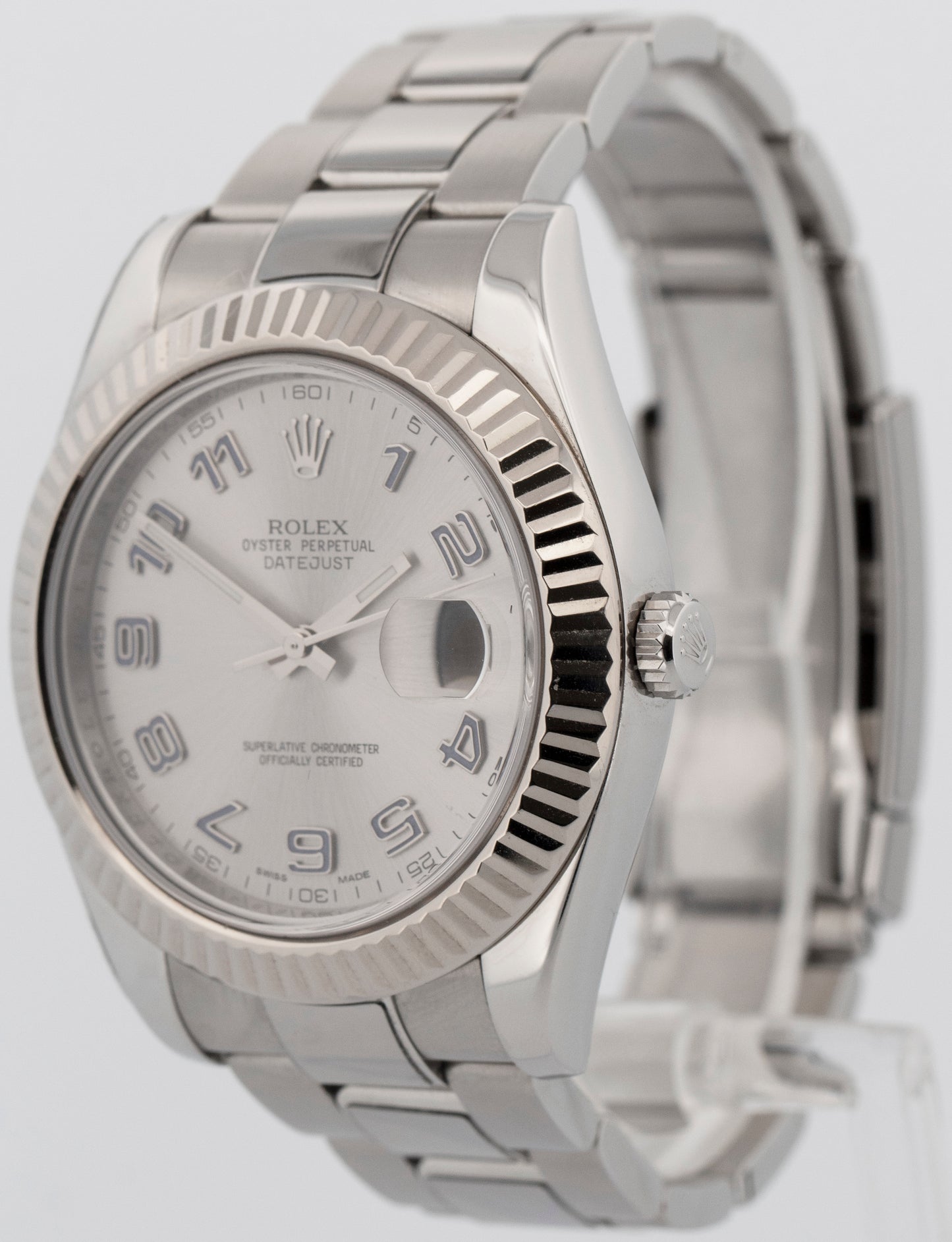 2010 Rolex DateJust II 116334 Blue Arabic Steel Fluted 41mm Watch Box Papers