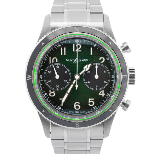 PAPERS Montblanc 1858 Zero 0 Oxygen Chronograph Green 42mm Watch 133298 BOX
