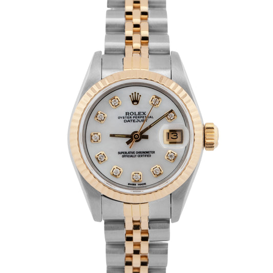 Ladies Rolex DateJust 26mm MOP DIAMOND Two-Tone 18K Gold Steel JUBILEE 69173