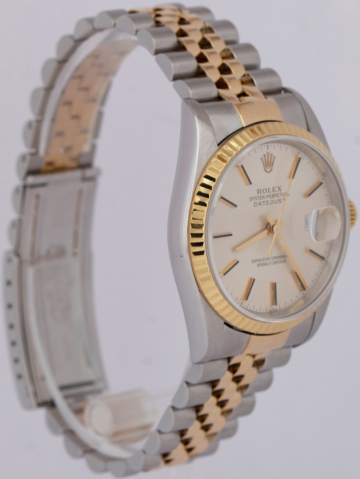 PAPERS Rolex DateJust 36mm Silver Two-Tone 18K Yellow Gold Steel Watch 16233 BOX