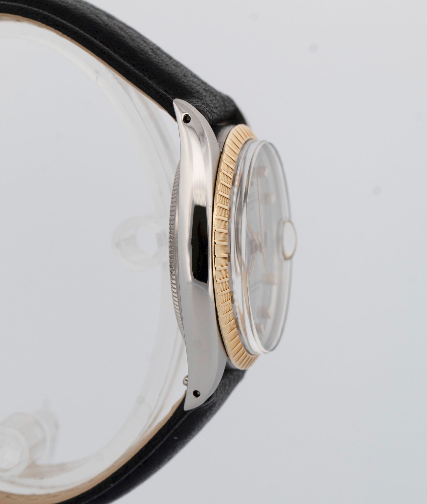 Rolex Oyster Perpetual Date GRAY Two-Tone Engine-Turned Gold 34mm 1505 Watch