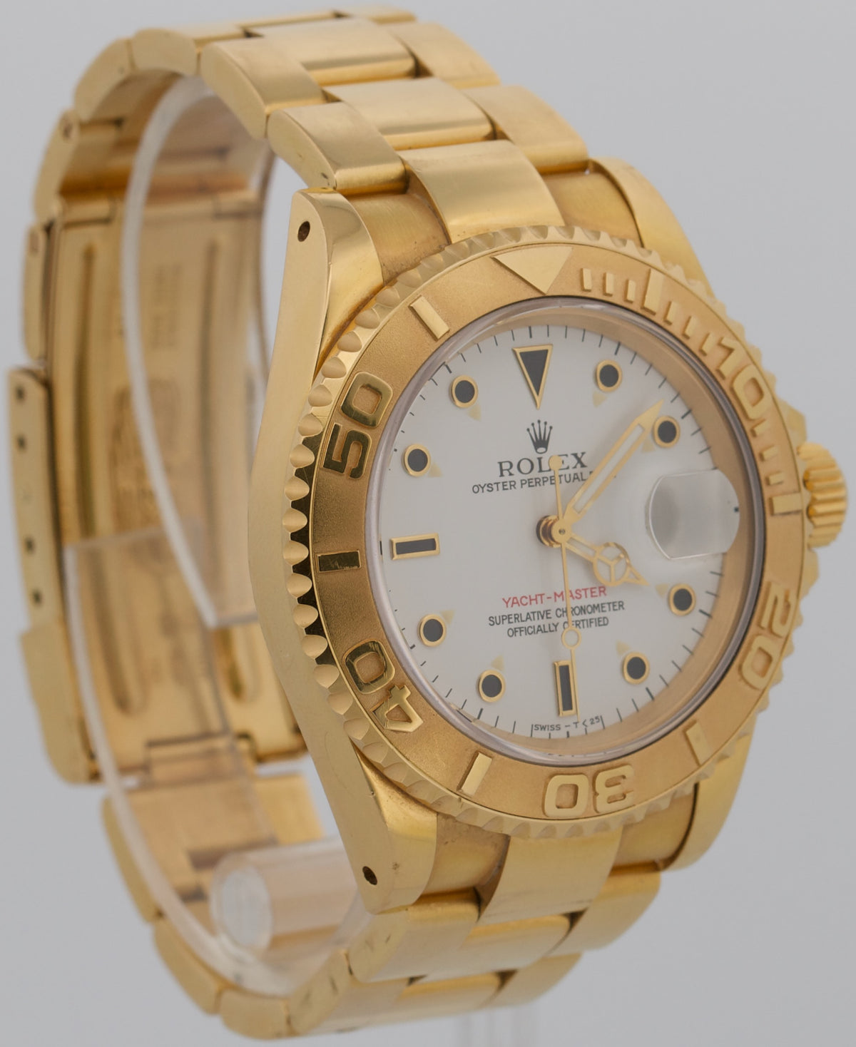 1993 Unpolished Rolex Yacht-Master 16628 White 18K Yellow Gold 40mm Oyster Watch