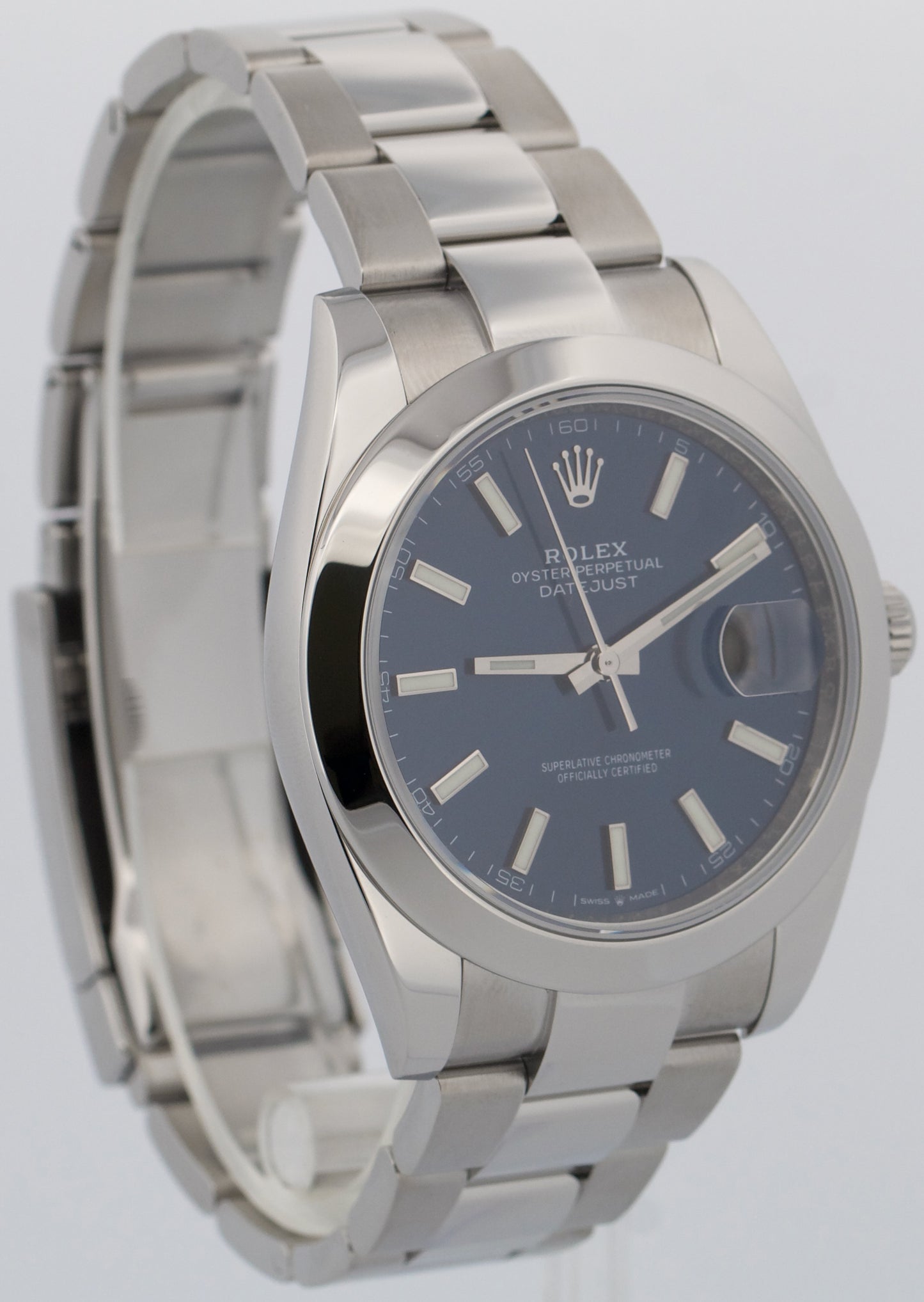 PAPERS Rolex DateJust 41mm BLUE Stainless Steel Smooth OYSTER 126300 Watch BOX