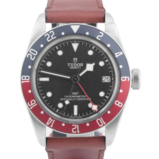 MINT Tudor Black Bay GMT Pepsi Leather 41mm Steel Red Blue Watch 79830 RB BOX