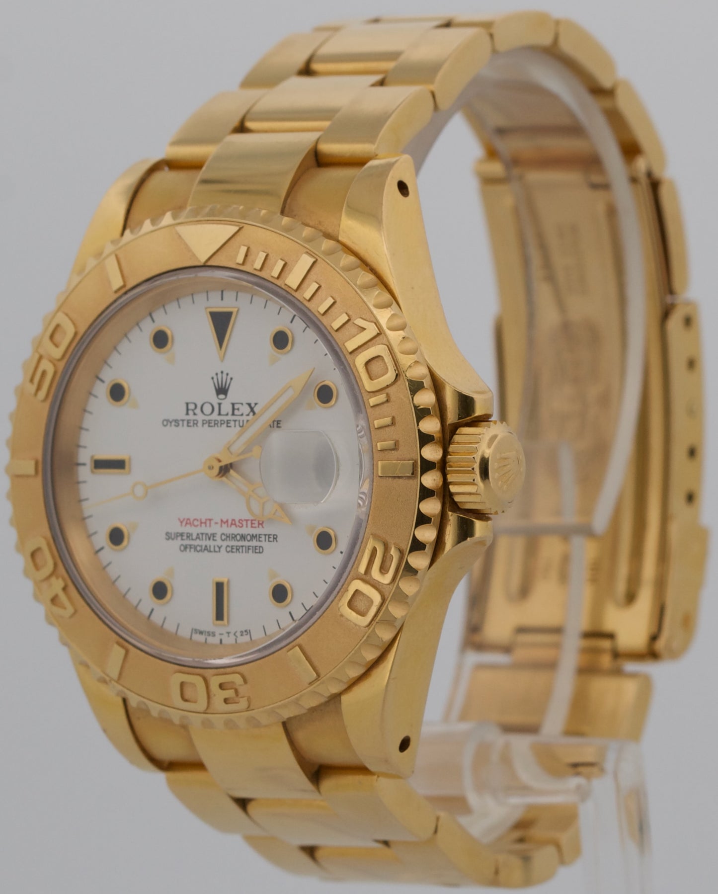 1993 Unpolished Rolex Yacht-Master 16628 White 18K Yellow Gold 40mm Oyster Watch