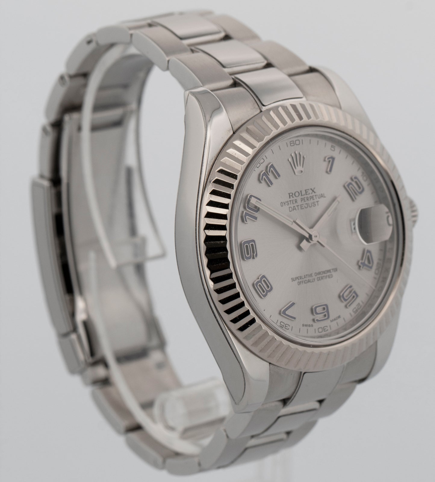 2010 Rolex DateJust II 116334 Blue Arabic Steel Fluted 41mm Watch Box Papers