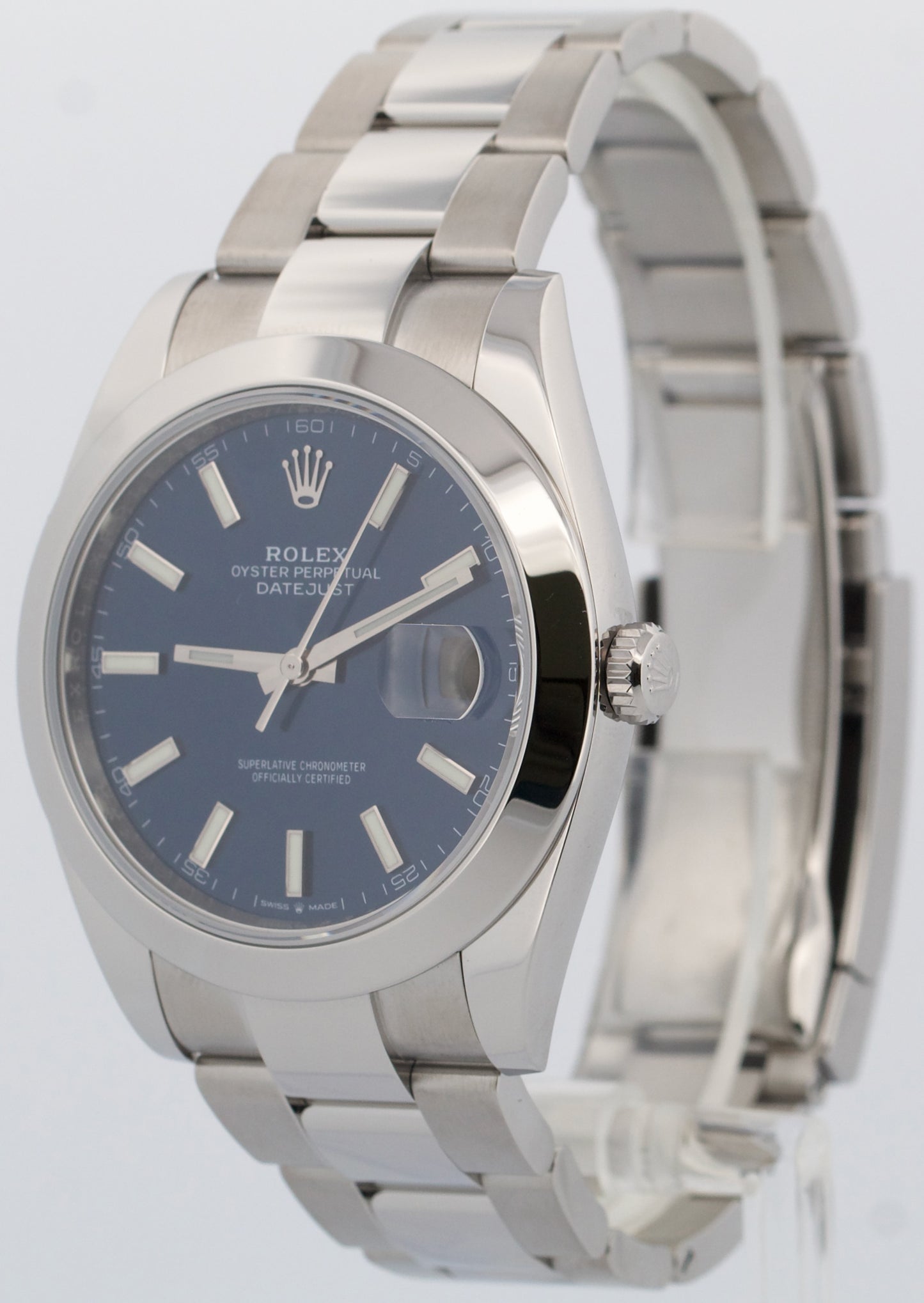 PAPERS Rolex DateJust 41mm BLUE Stainless Steel Smooth OYSTER 126300 Watch BOX