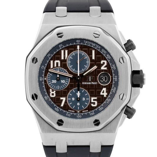 Audemars Piguet Royal Oak Offshore BROWN Blue Steel Rubber 42mm 26470ST Watch