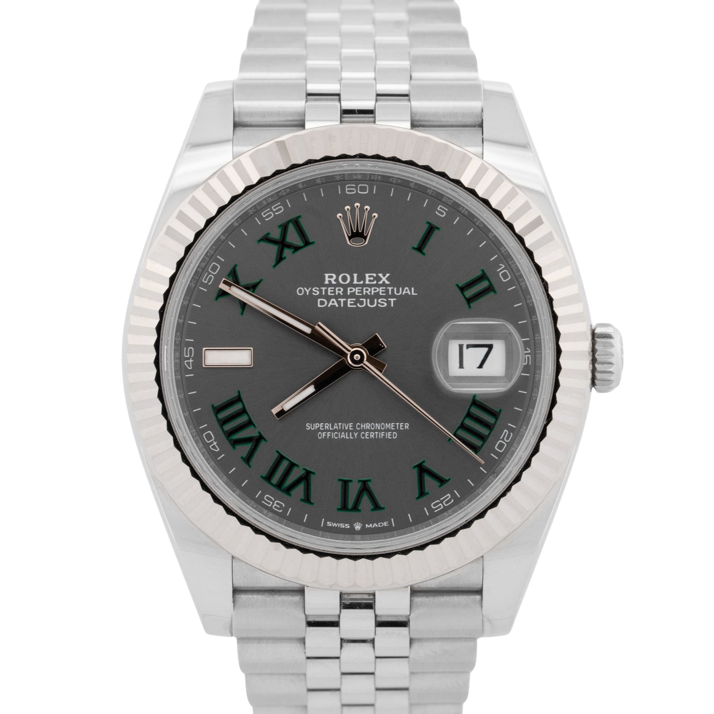 2024 PAPERS Rolex DateJust 41mm WIMBLEDON 18K Fluted Steel JUBILEE 126334 BOX
