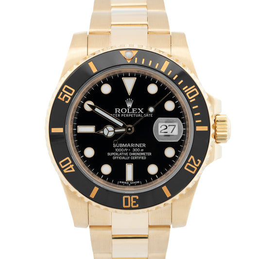MINT PAPERS Rolex Submariner Date Ceramic 18K Yellow Gold Black 40mm 116618 BOX