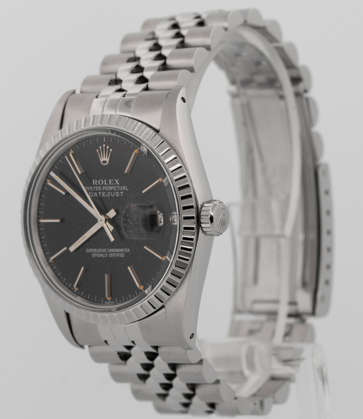 Rolex DateJust 16030 Black Stainless Steel Black Engine-Turned 36mm Watch