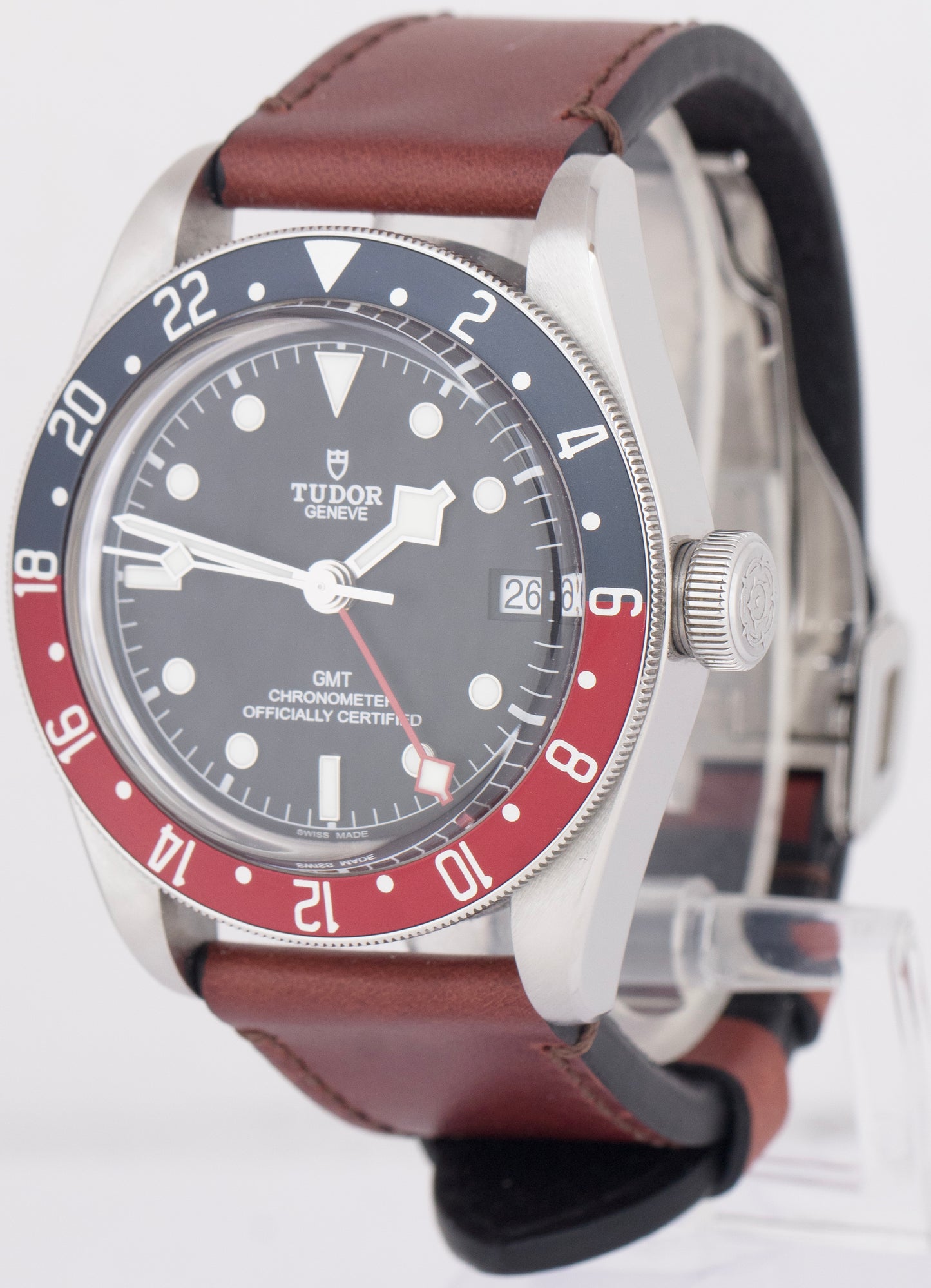 MINT Tudor Black Bay GMT Pepsi Leather 41mm Steel Red Blue Watch 79830 RB BOX