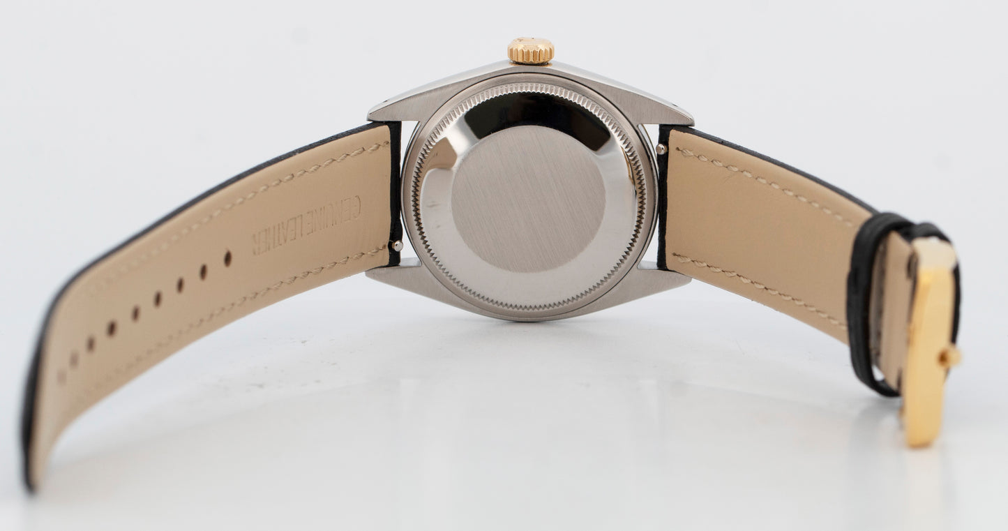Rolex Oyster Perpetual Date GRAY Two-Tone Engine-Turned Gold 34mm 1505 Watch