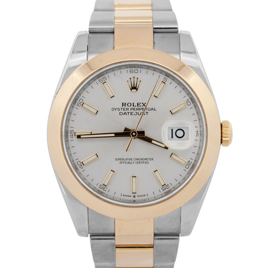 PAPERS Rolex Datejust SILVER Two-Tone 18K Yellow Gold Steel 41mm 126303 BOX