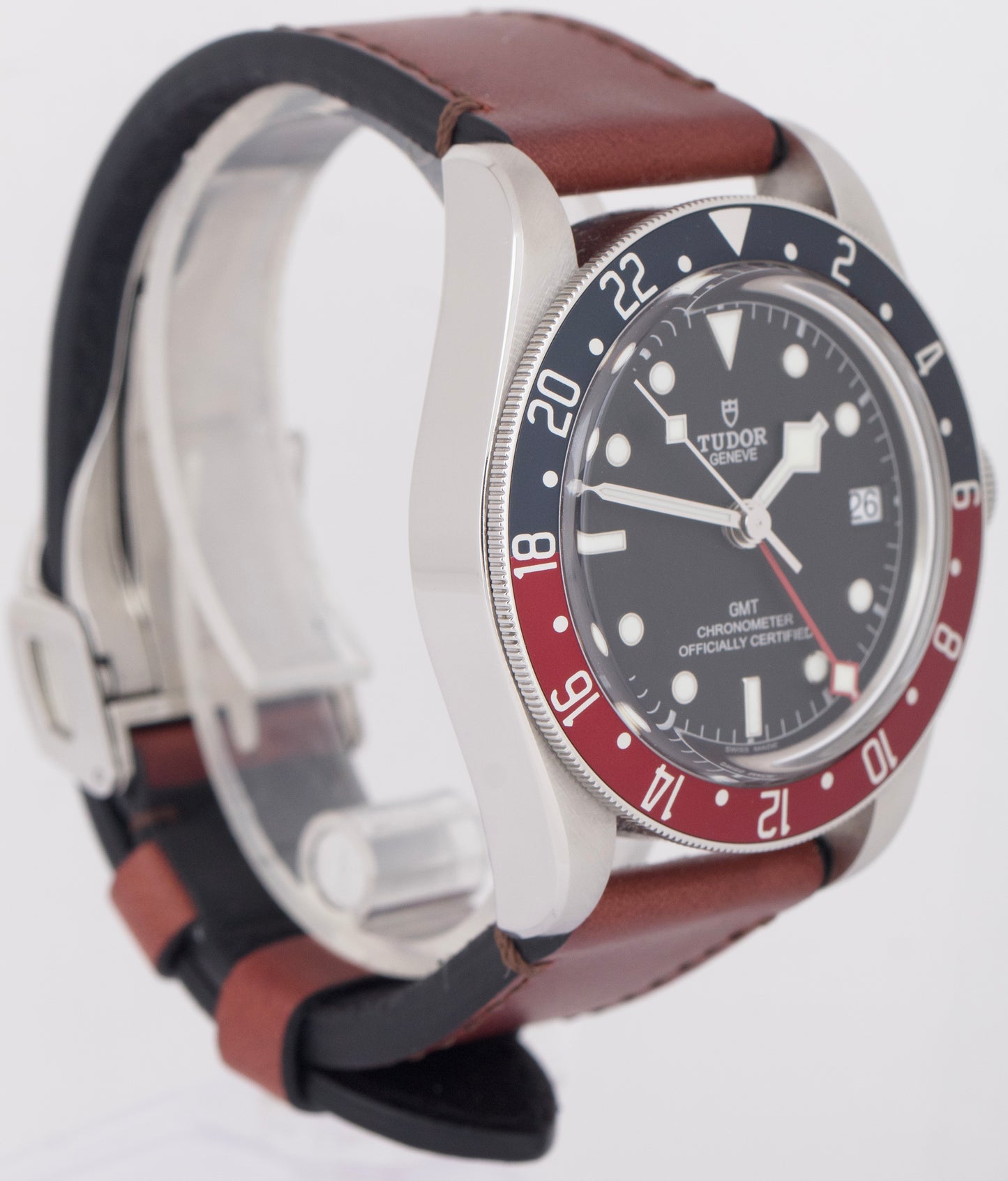 MINT Tudor Black Bay GMT Pepsi Leather 41mm Steel Red Blue Watch 79830 RB BOX