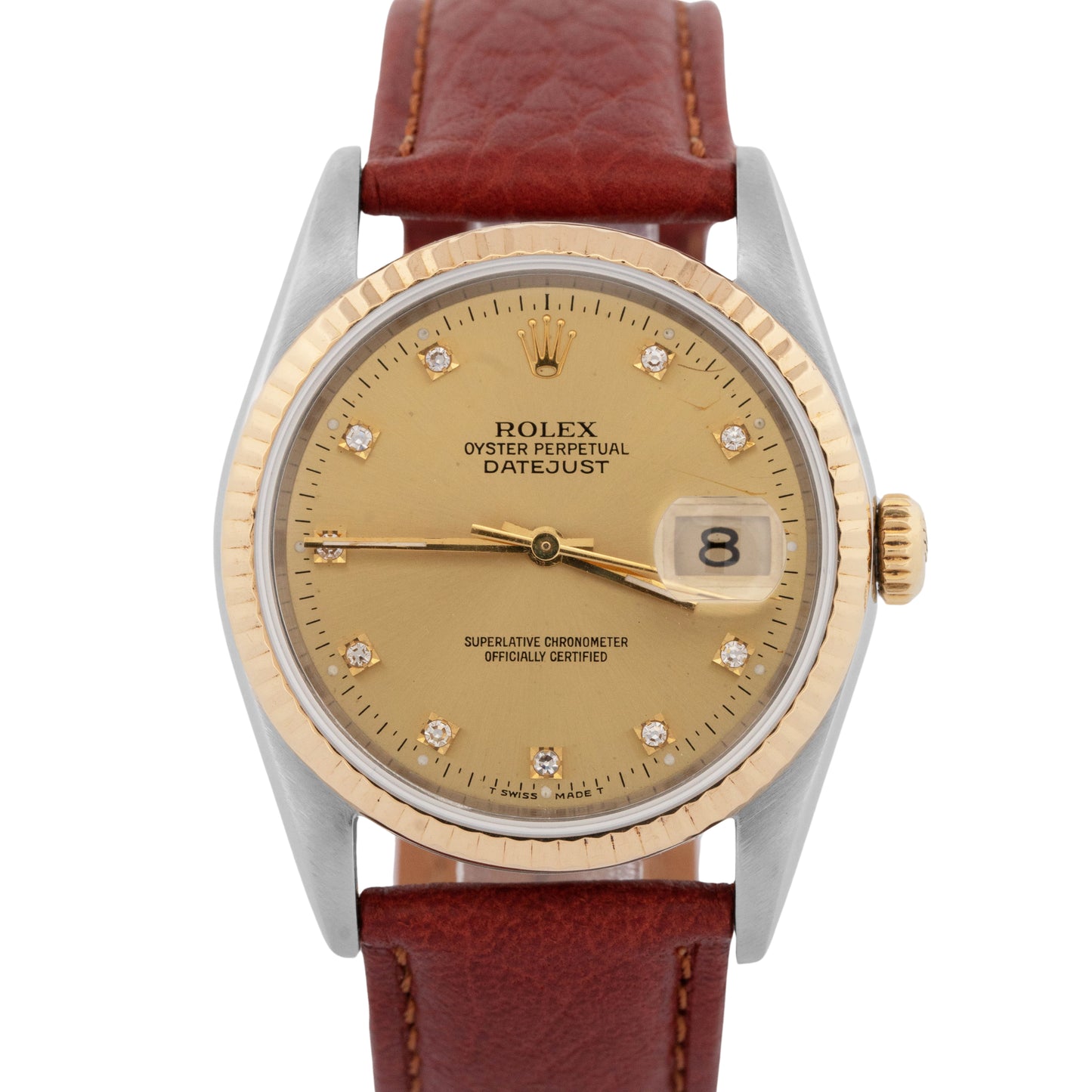 Rolex DateJust 36mm CHAMPAGNE DIAMOND Two-Tone 18K Gold Fluted 16233 Watch