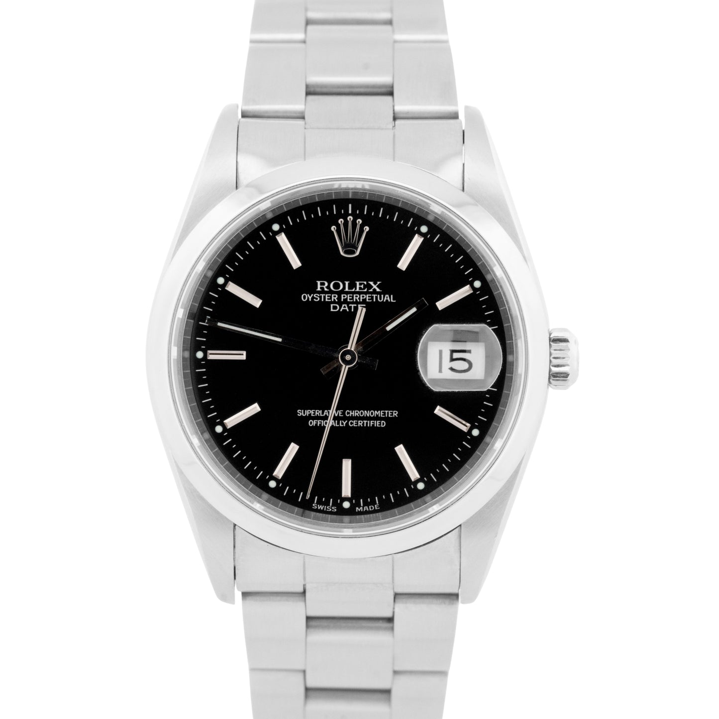 MINT Rolex Oyster Perpetual Date 34mm Black Dial Stainless Steel Watch 15200