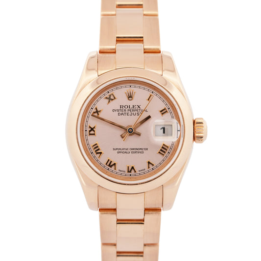 PAPERS Ladies Rolex DateJust President 26mm 18K Rose Gold Watch 179165 BOX