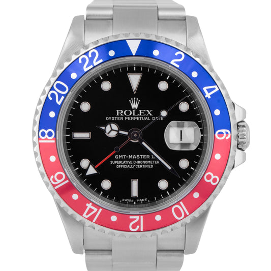 MINT Rolex GMT-Master II PEPSI 40mm Pepsi Blue Red Stainless Steel 16710 Watch