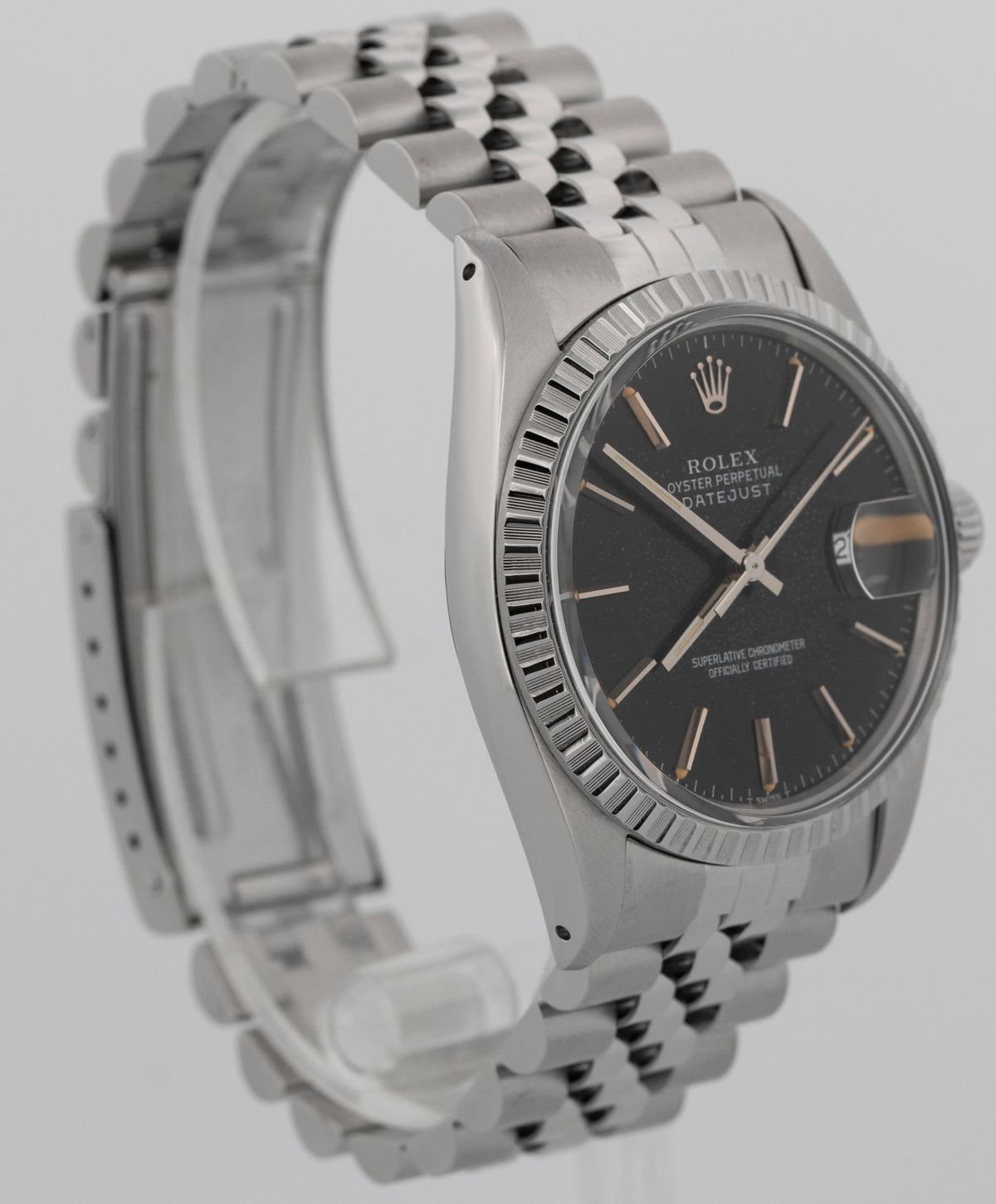 Rolex DateJust 16030 Black Stainless Steel Black Engine-Turned 36mm Watch