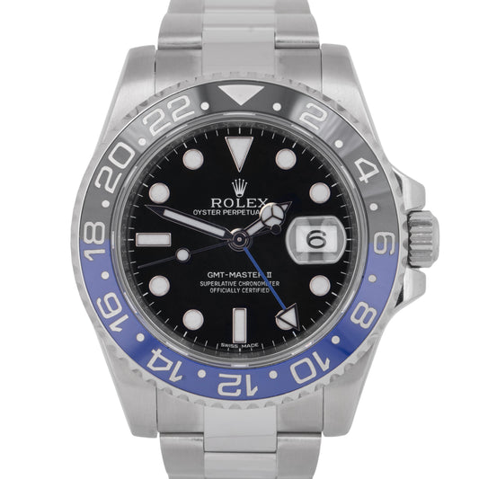 PAPERS Rolex GMT-Master II Batman Blue Stainless 40mm Watch 116710 BLNR BOX