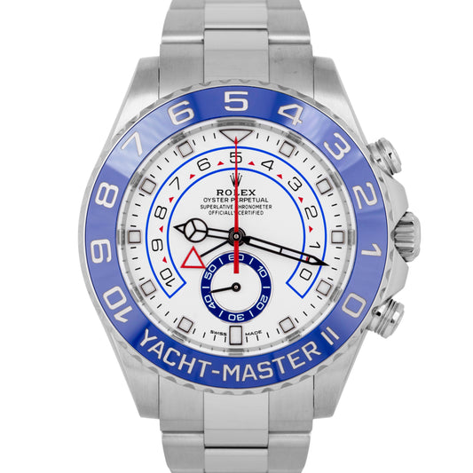 2023 NEW PAPERS Rolex Yacht-Master II 44mm White Steel Blue Watch 116680 BOX