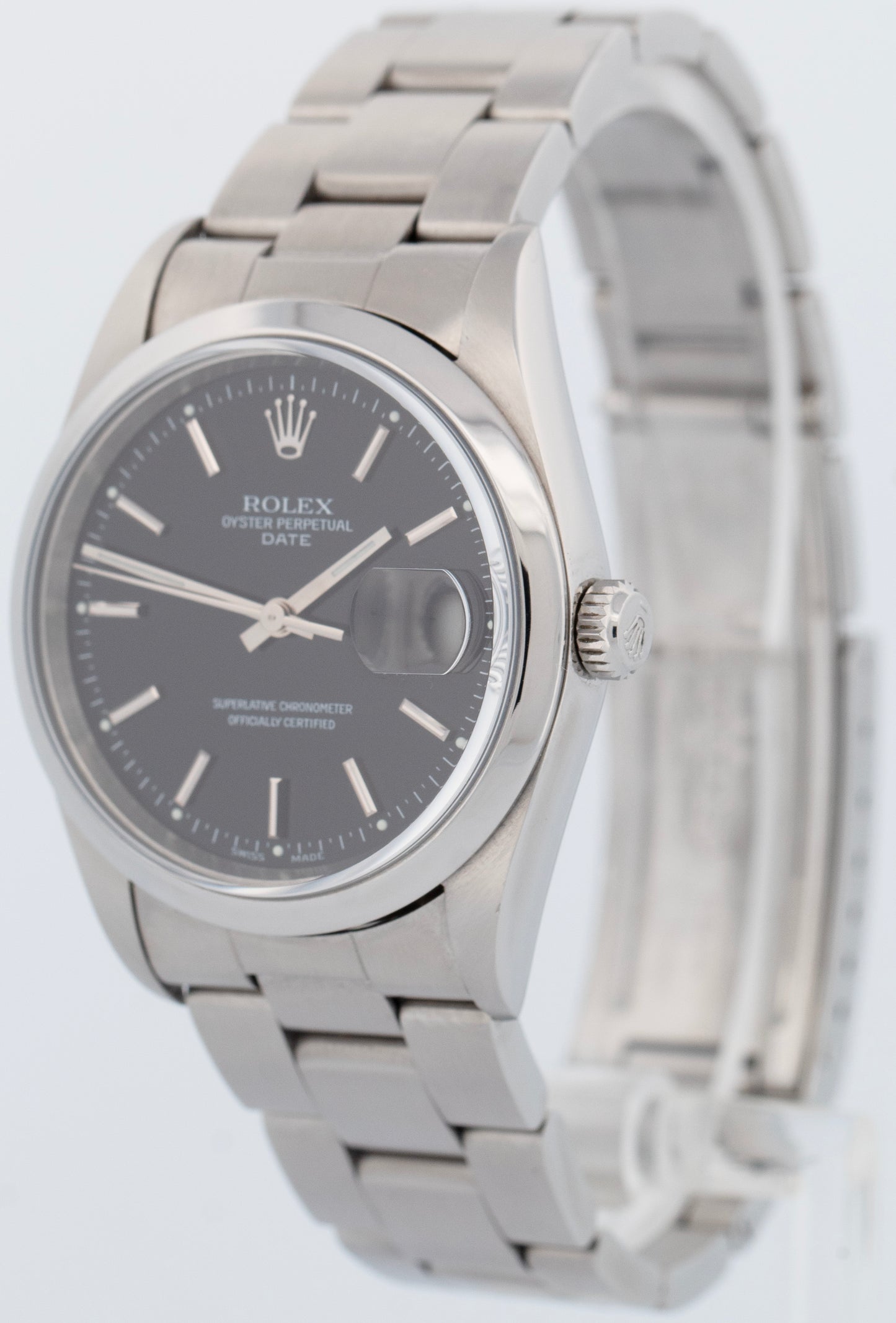 MINT Rolex Oyster Perpetual Date 34mm Black Dial Stainless Steel Watch 15200