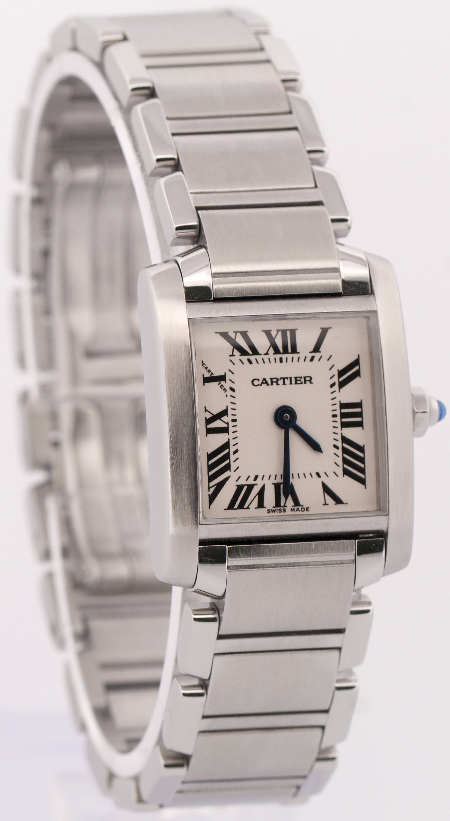 Ladies Cartier Tank Française Ivory White Roman 20mm Stainless Steel 2384 Watch