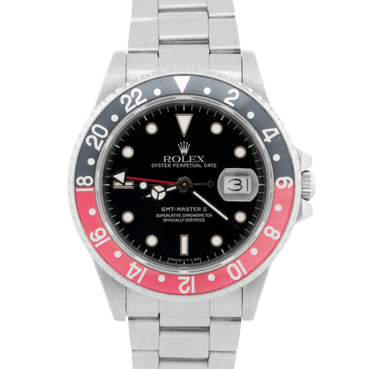 1986 Rolex GMT-Master II 16760 Coke Red Black Steel 40mm Watch Box Papers