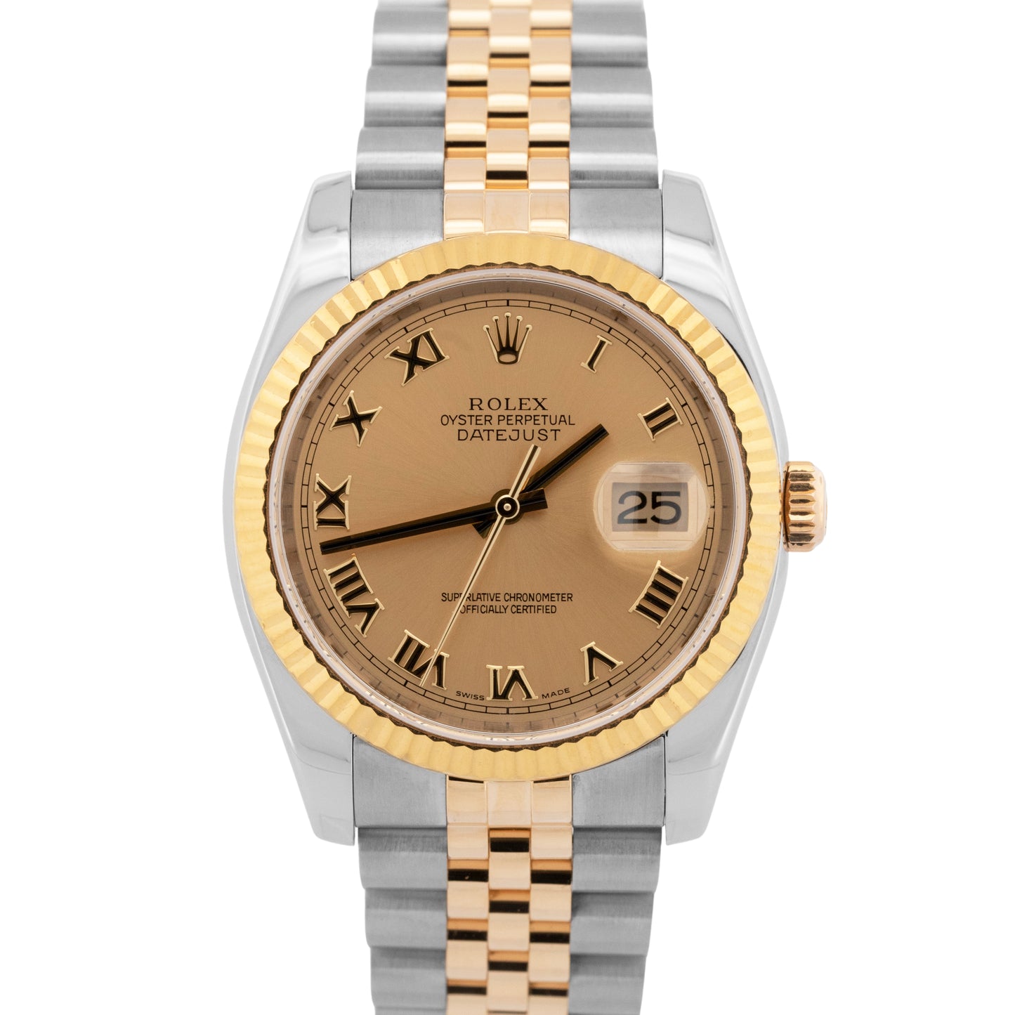 PAPERS Rolex DateJust 36mm CHAMPAGNE Two-Tone 18K Yellow Gold JUBILEE 116233 BOX