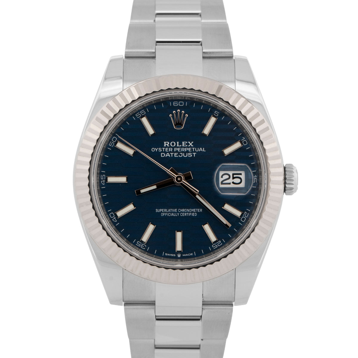 2022 Rolex DateJust 41 126334 Blue Motif Stainless Steel 41mm Watch Box Papers
