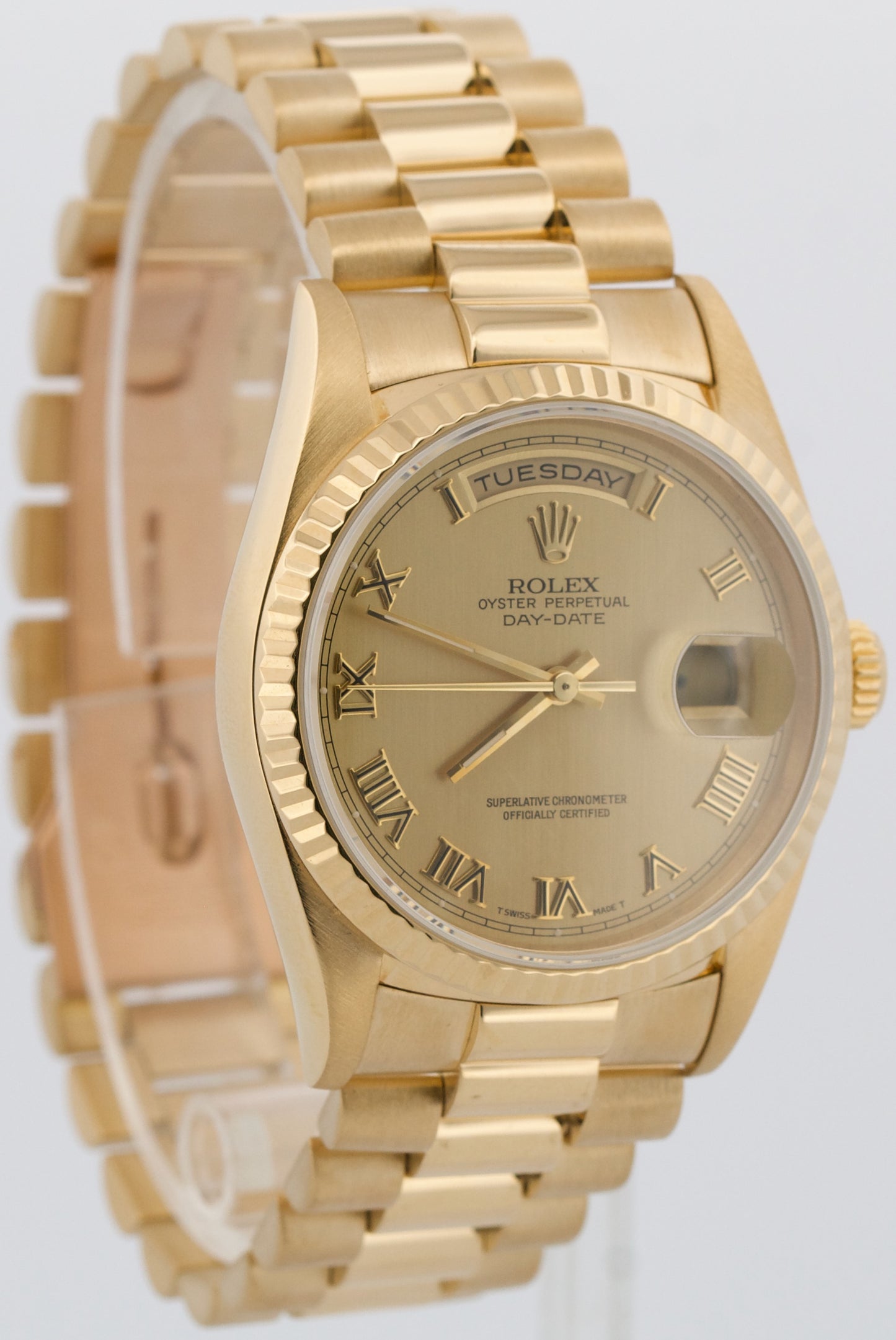 Rolex Day-Date President CHAMPAGNE ROMAN 36mm 18K Yellow Gold Fluted 18238 Watch