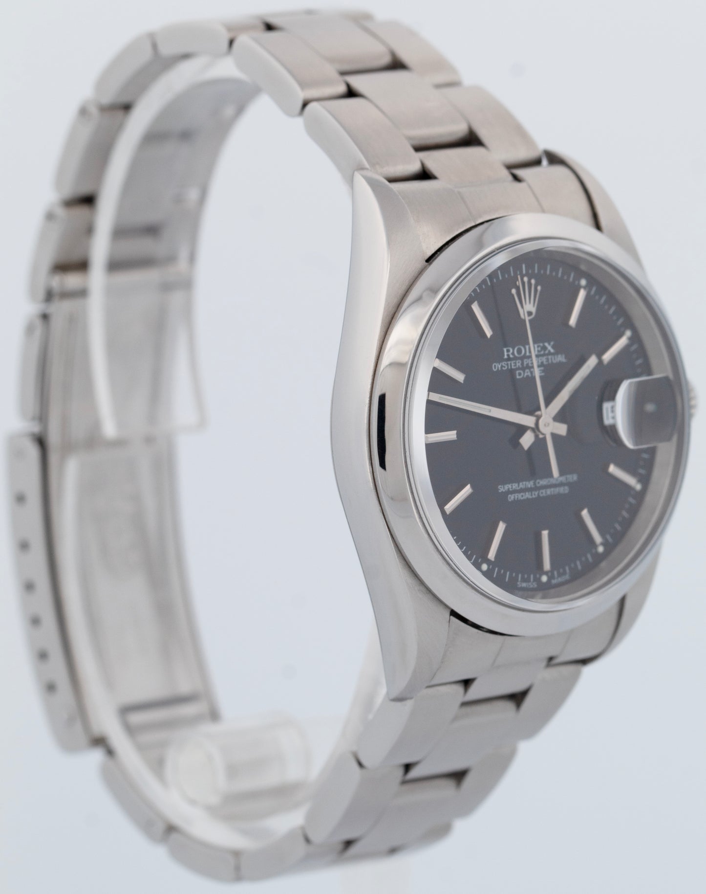 MINT Rolex Oyster Perpetual Date 34mm Black Dial Stainless Steel Watch 15200