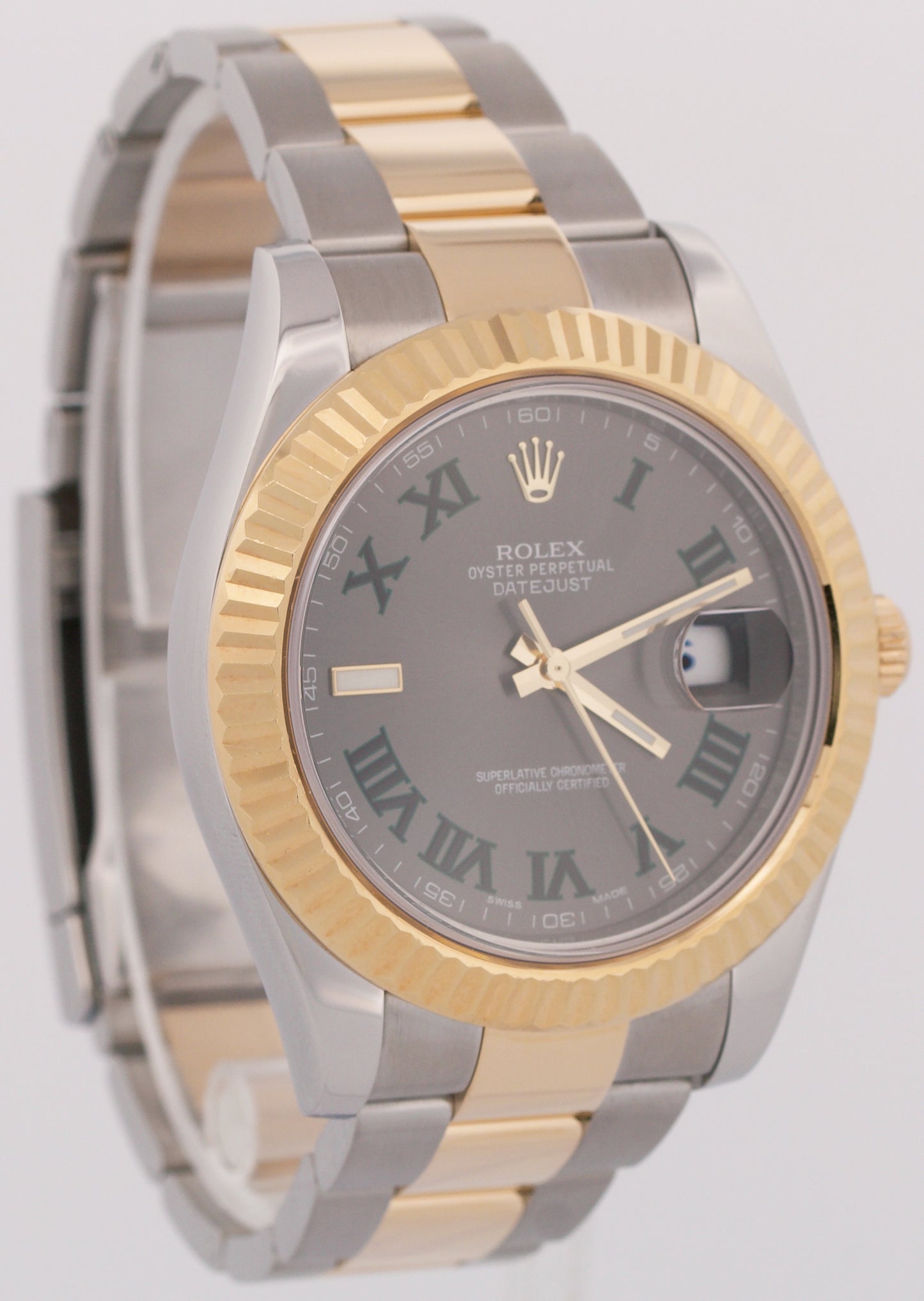 MINT Rolex Datejust II WIMBLEDON Rhodium Steel 18K Yellow Gold 41mm Watch 116333