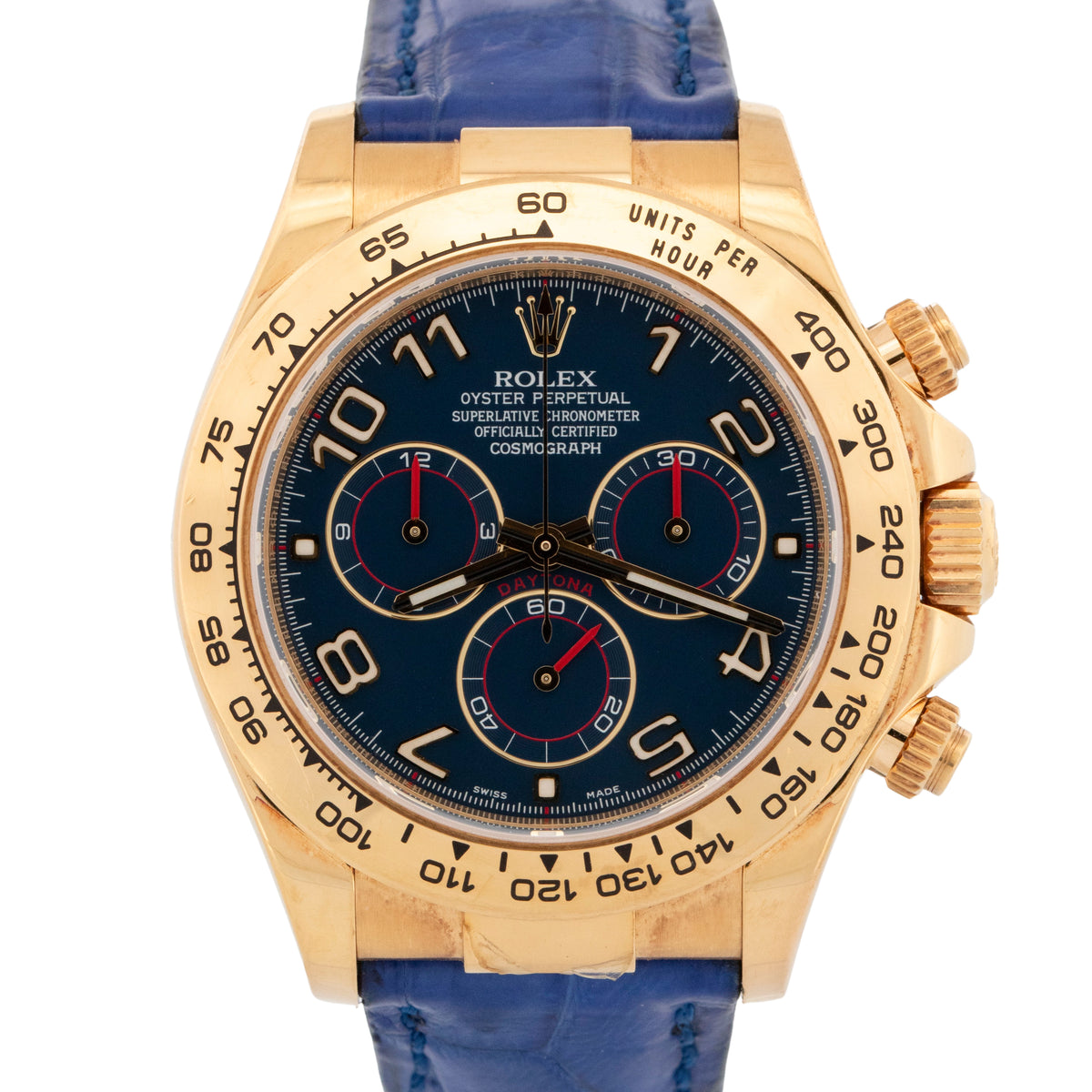 Unpolished 2017 Rolex Daytona 116518 Blue 18K Yellow Gold 40mm Watch Box Papers