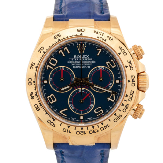 Unpolished 2017 Rolex Daytona 116518 Blue 18K Yellow Gold 40mm Watch Box Papers