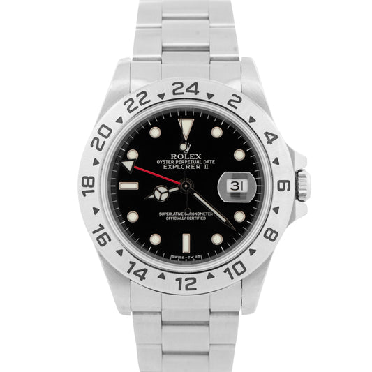 PAPERS UNPOLISHED Rolex Explorer II 40mm BLACK Steel GMT Watch 16570 BOX
