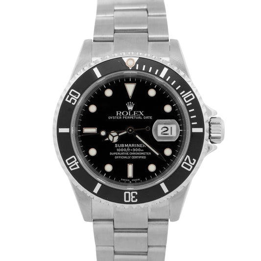 Rolex Submariner Date BLACK Stainless Steel No-Holes Case 40mm 16610 LN Watch