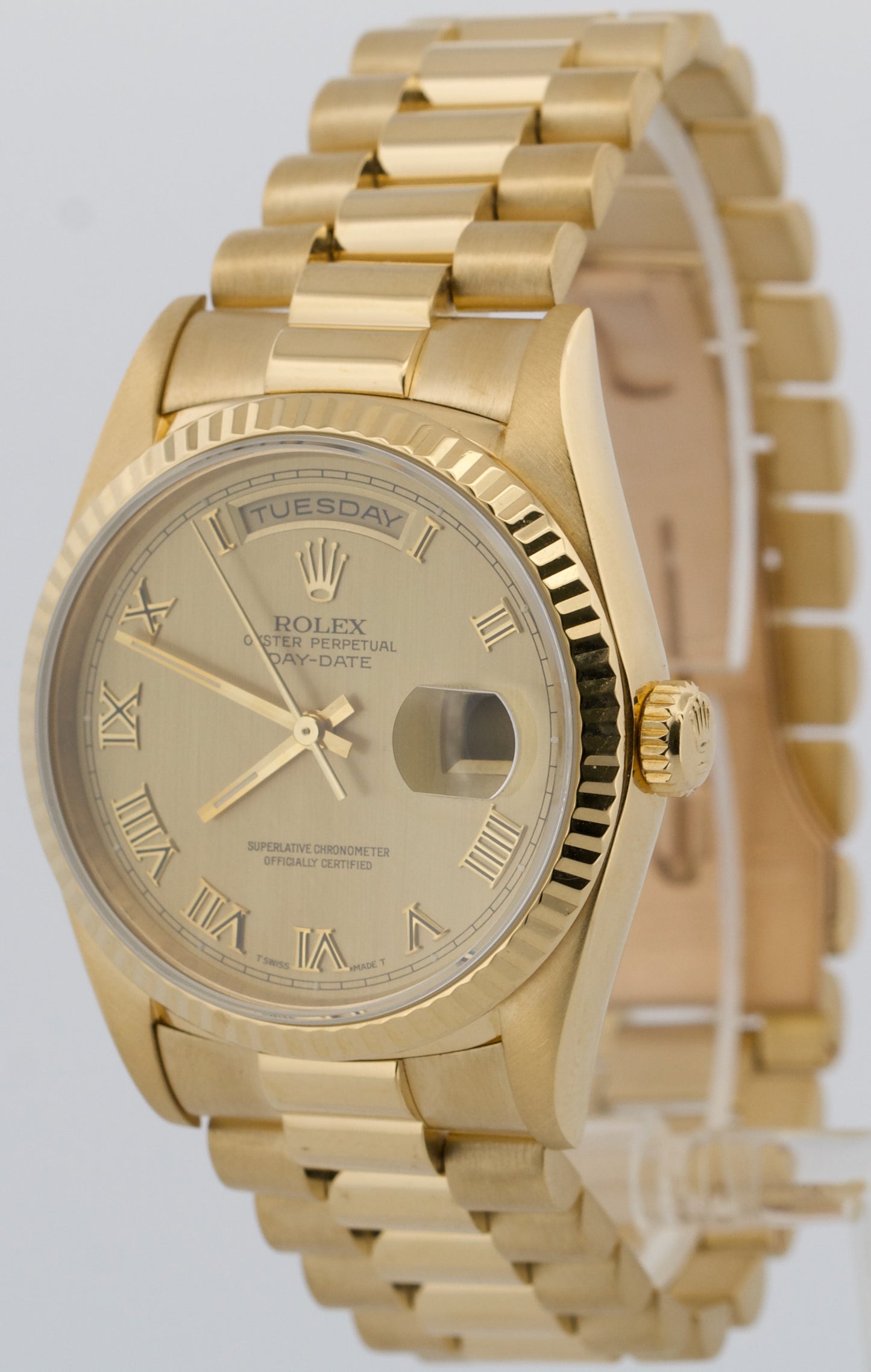 Rolex Day-Date President CHAMPAGNE ROMAN 36mm 18K Yellow Gold Fluted 18238 Watch