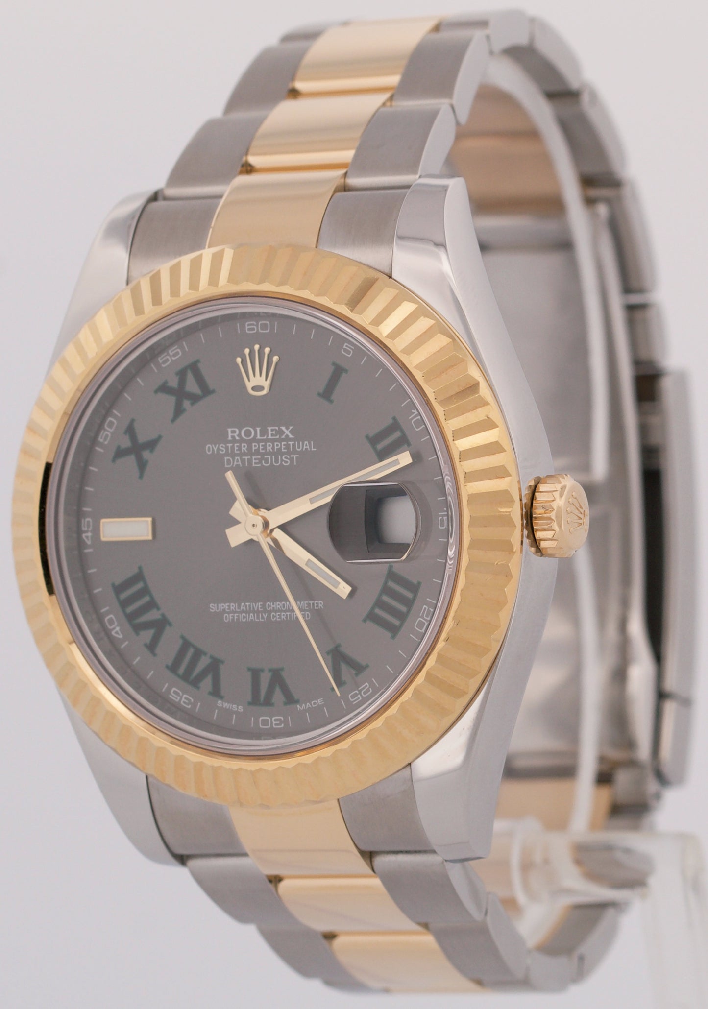 MINT Rolex Datejust II WIMBLEDON Rhodium Steel 18K Yellow Gold 41mm Watch 116333
