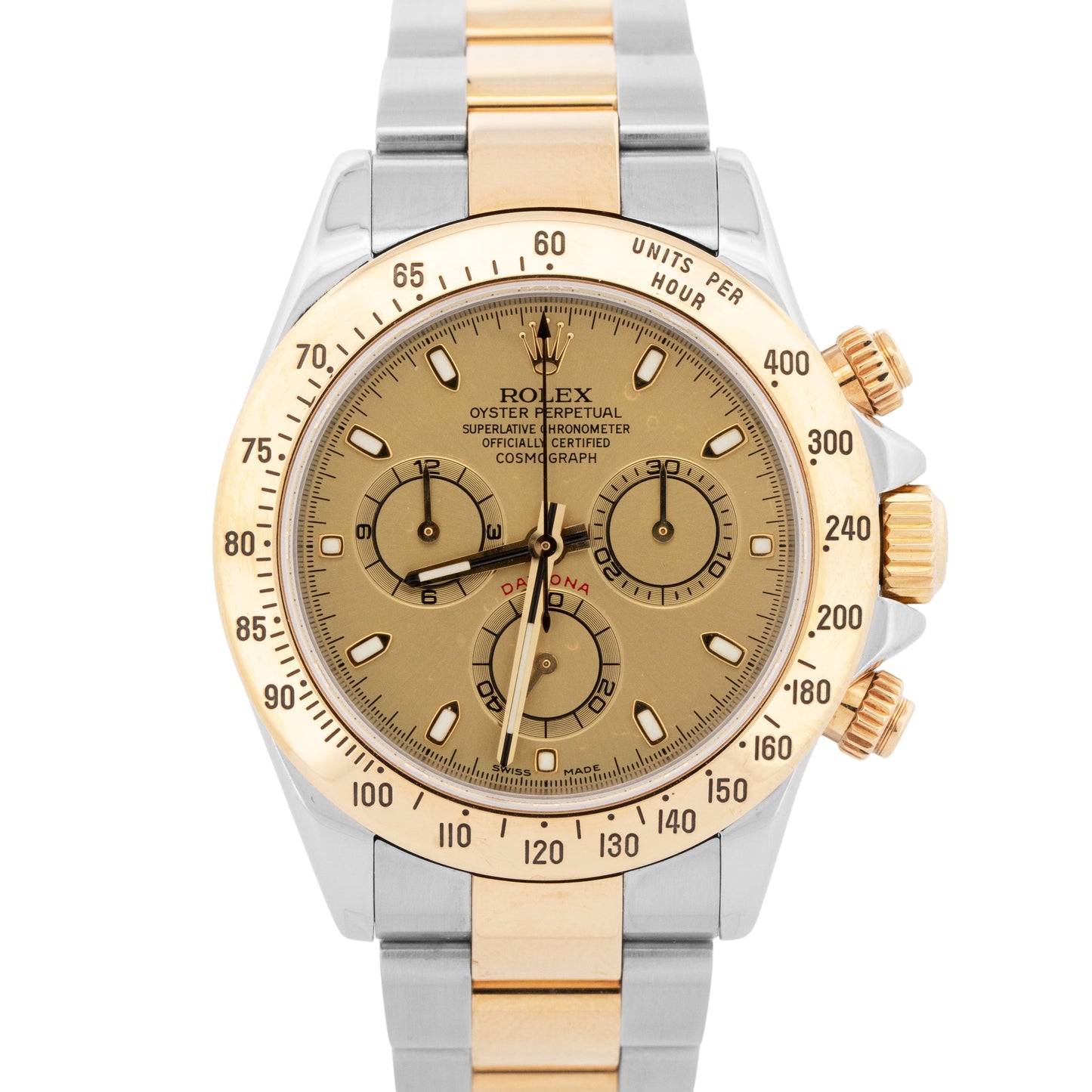 Rolex Daytona Cosmograph CHAMPAGNE 18K Yellow Gold Two-Tone Steel Watch 116523