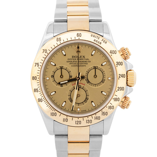 Rolex Daytona Cosmograph CHAMPAGNE 18K Yellow Gold Two-Tone Steel Watch 116523